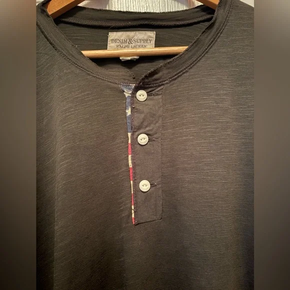 Denim & Supply Ralph Lauren Black Long Sleeve Henley - Picture 2 of 3